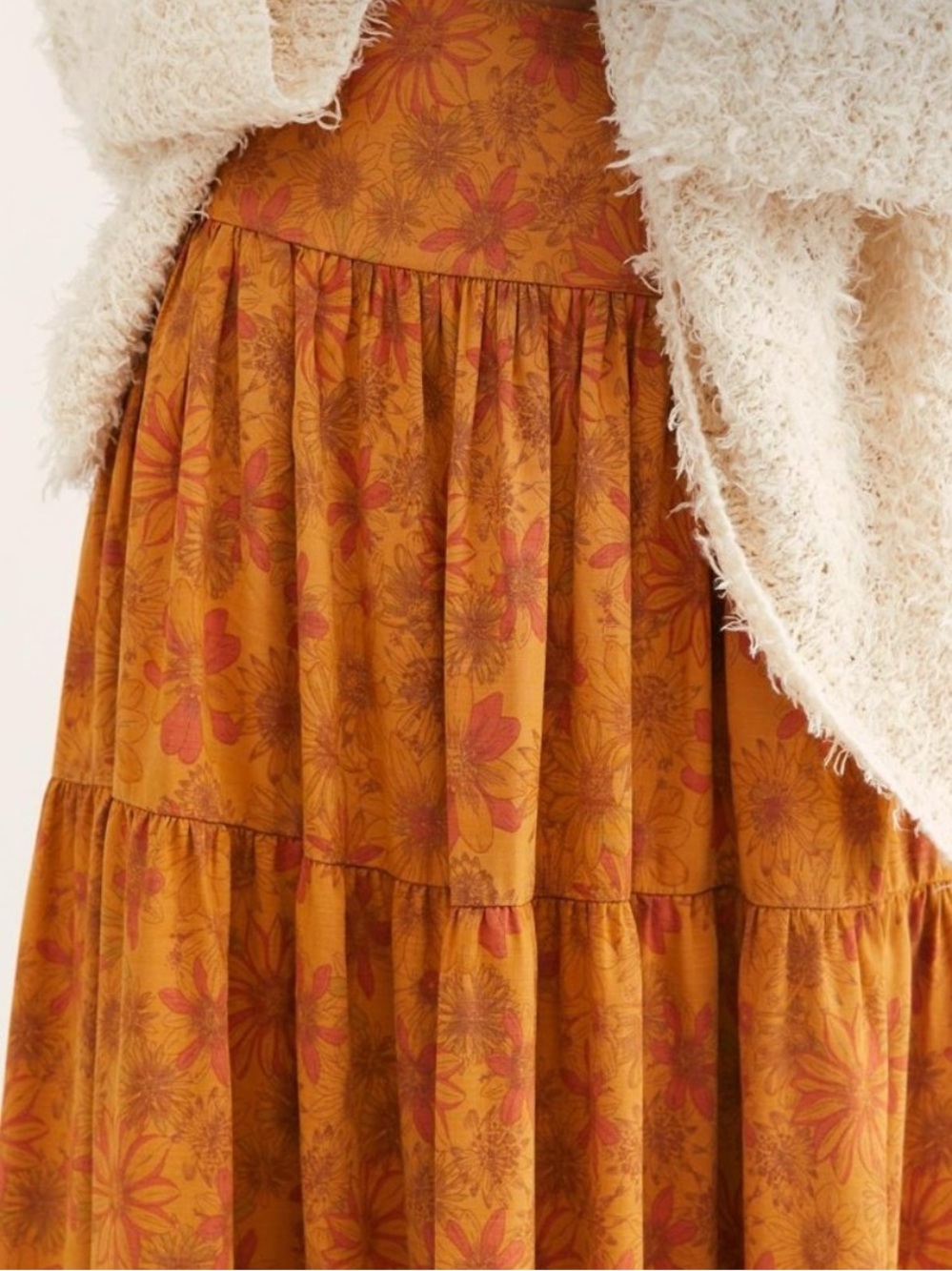 Free People Kerrigan Floral Tiered Maxi Skirt Boho Orange M - Picture 3 of 13